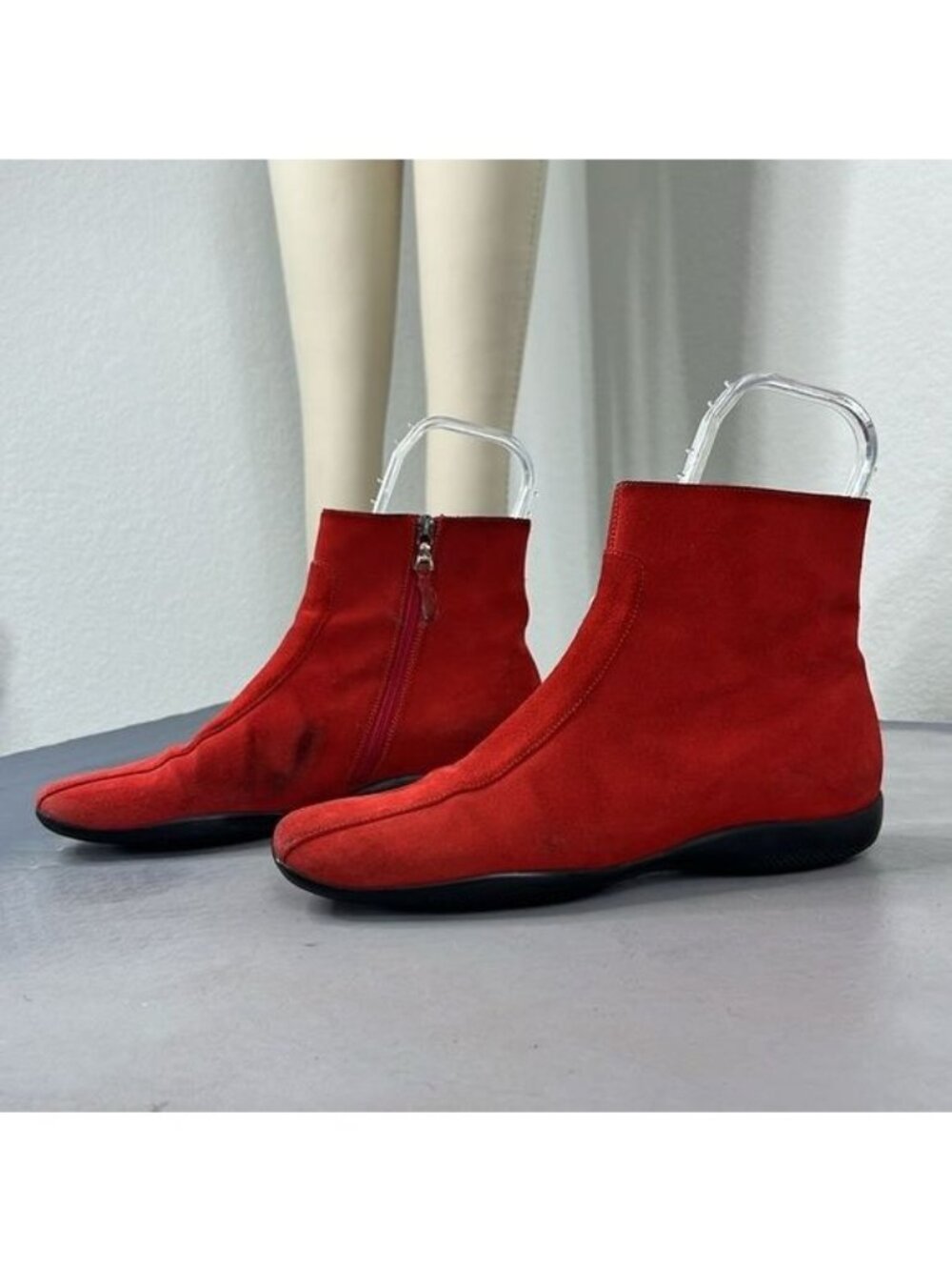 Prada Suede Midi Flat Contrast Stitched Raised Seam Linea Rosa Boots Booties